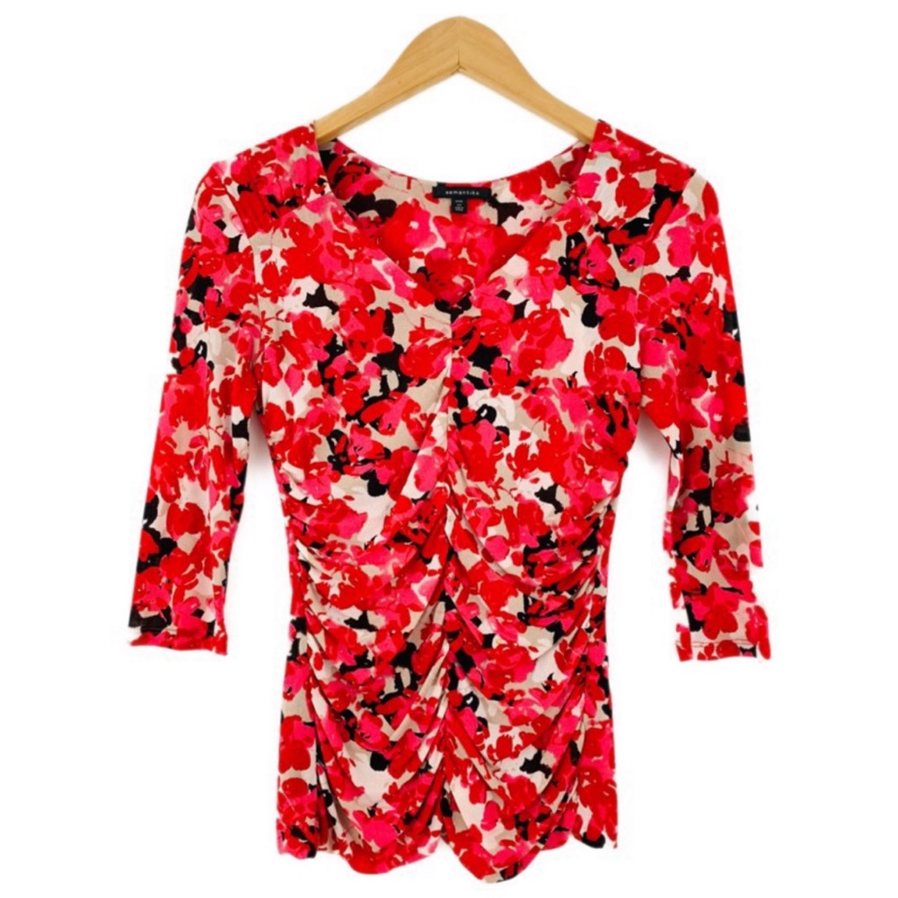 Nylon Floral Rouching Top